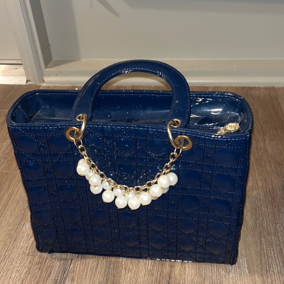 Handbags - Navy pearled bag